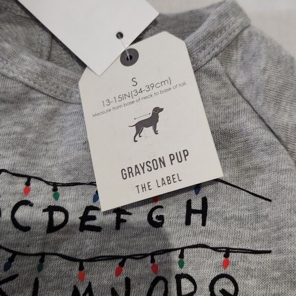 Dog Shirt Grayson Pup Stranger Things Holiday Lights Gray Small Costume Tshirt - Picture 6 of 6